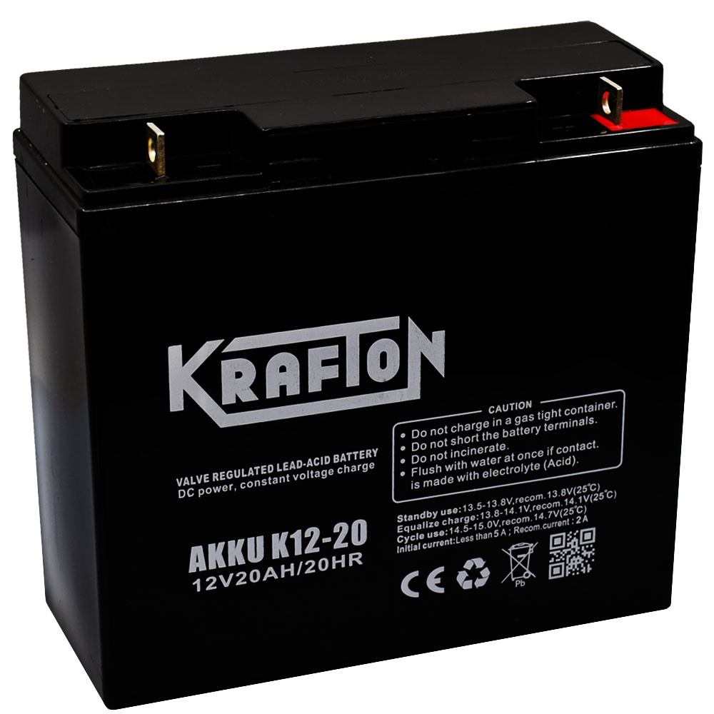Krafton K12-20 12V 20Ah (12V 18Ah méretben) Zselés akkumulátor lemezes csatlakozóval Krafton K12-20 12V 20Ah (12V 18Ah méretben) Zselés akkumulátor lemezes csatlakozóval