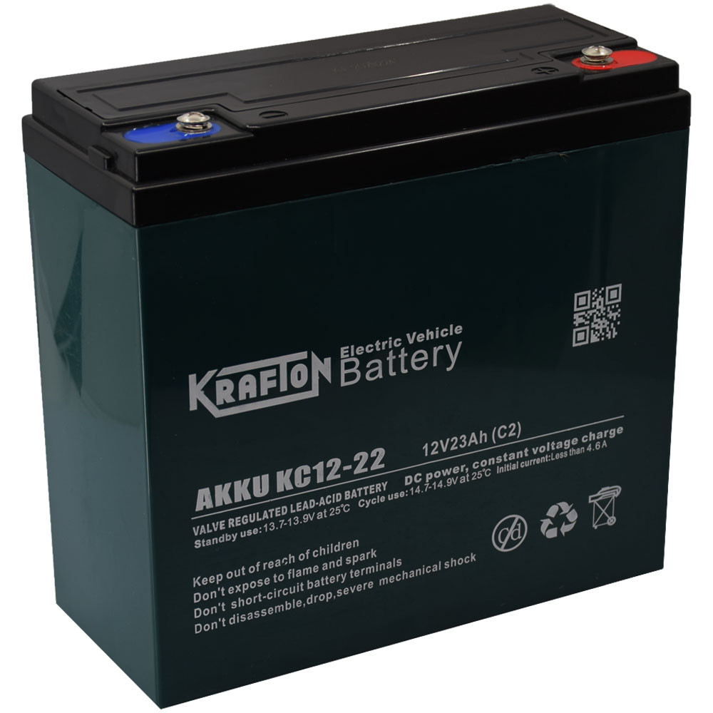 Krafton KC12-22 12V 23Ah (12V 20Ah, 22Ah, 24Ah méretben) Ciklikus Zselés akkumulátor elektromos kerékpárba
