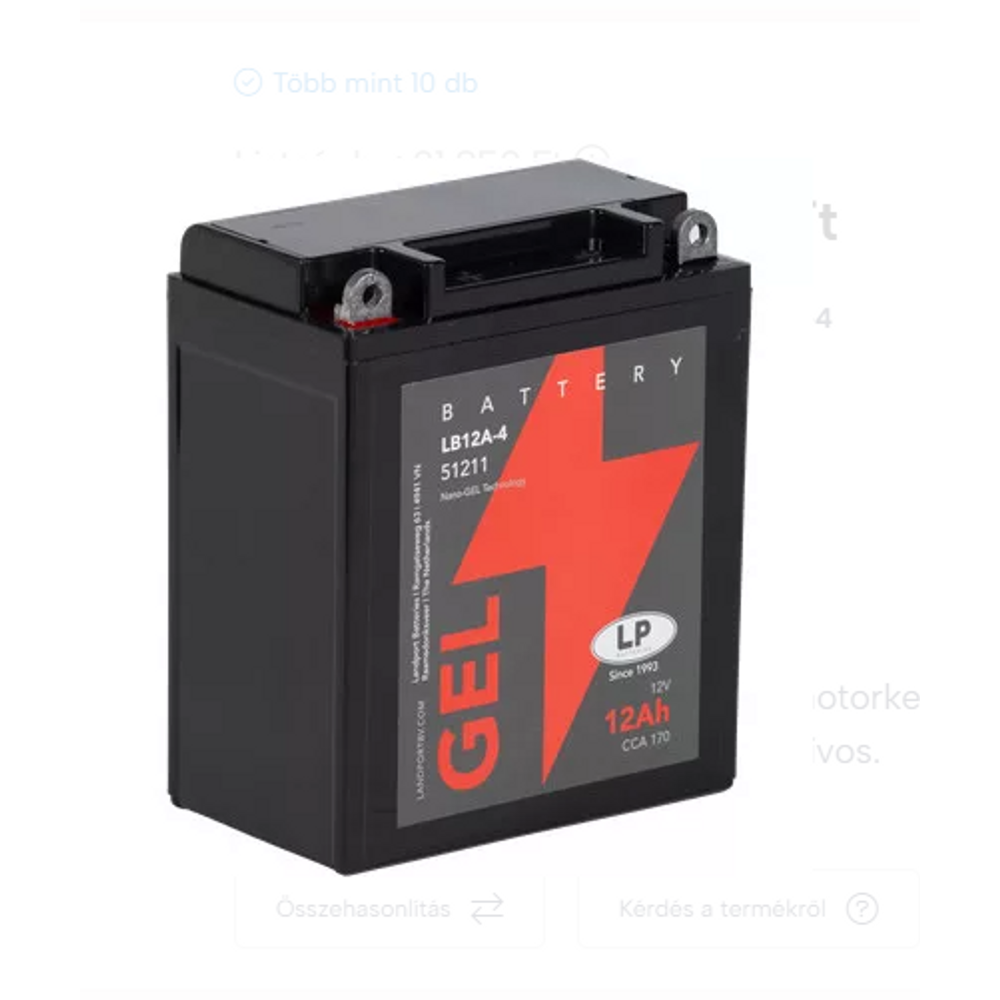 Landport GEL LB12A-4 Bal+ 170A (YB12A-4, YB12A-A) 12V 12Ah gondozásmentes GÉL (zselés) motor akkumulátor