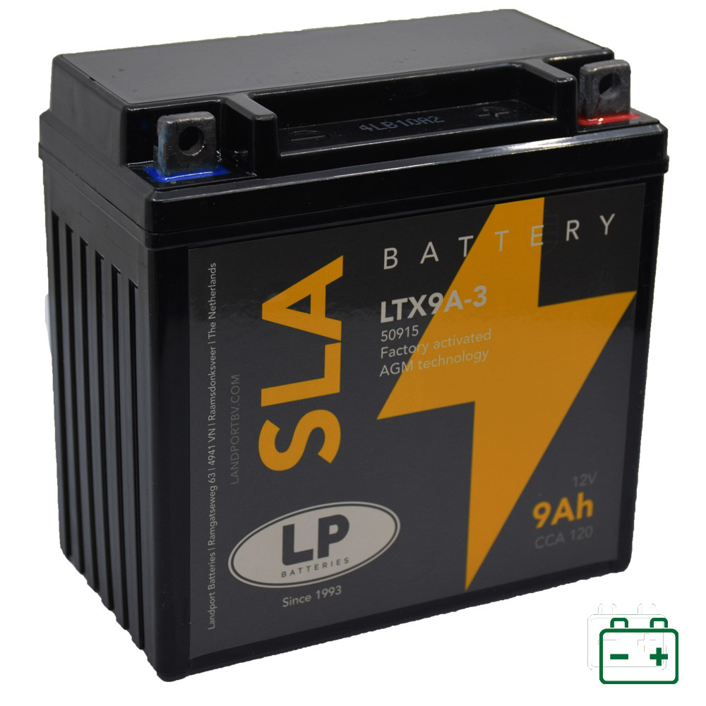 Landport LTX9A-3, YTX9A-3 (YB9L-B) 12V 9Ah gondozásmentes AGM (zselés) motor akkumulátor JOBB +