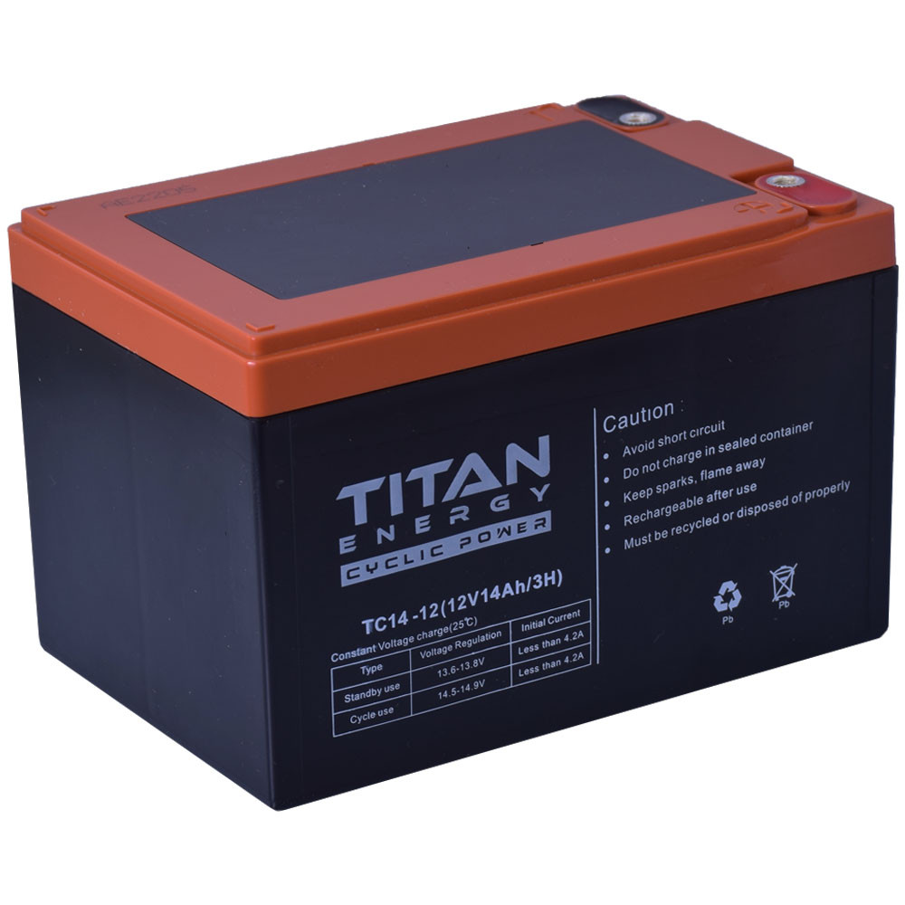 TitanEnergy CyclicPower TC14-12 12V 14Ah Ciklikus zselés akkumulátor elektromos kerékpárba csavaros csatlakozással TitanEnergy CyclicPower TC14-12 12V 14Ah Ciklikus zselés akkumulátor elektromos kerékpárba csavaros csatlakozással