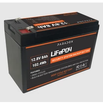 Paradox 12.8V 8Ah, 102,4Wh Lítium vas foszfát (LiFePo4) ciklikus akkumulátor