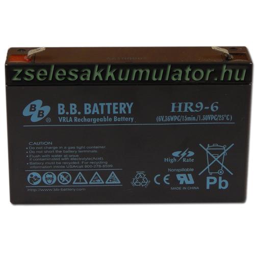 6V 9Ah Batterie au plomb (AGM), B.B. Battery HR9-6, 151x34x94 mm (Lxlxh),  Borne T2 Faston