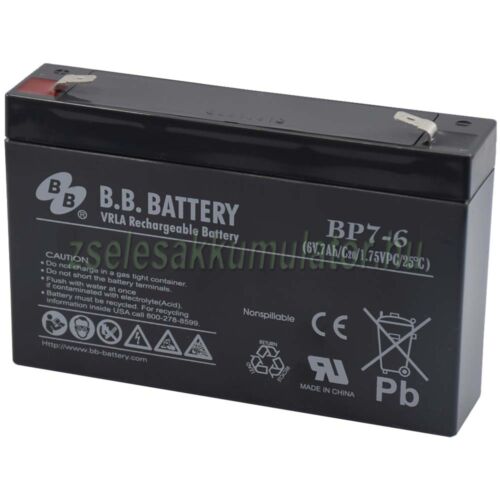  BB Battery 6V 7Ah Zselés akkumulátor T2