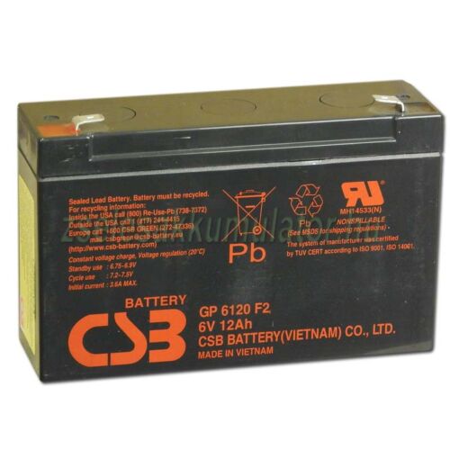 CSB 6V 12Ah GP6120 F2 zselés akkumulátor
