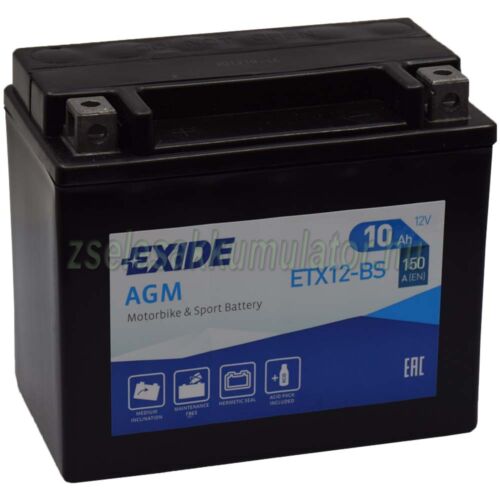 Exide ETX12-BS (YTX12-BS) 12V 10Ah gondozásmentes AGM (zselés) motor akkumulátor