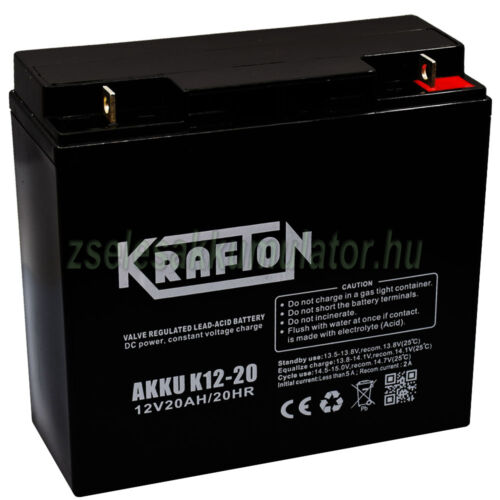 Krafton K12-20 12V 20Ah Zselés akkumulátor lemezes csatlakozóval