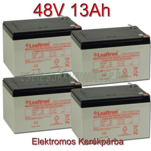 Leaftron 12V 13Ah Ciklikus zselés akkumulátor elektromos kerékpárba-48V-os csomag