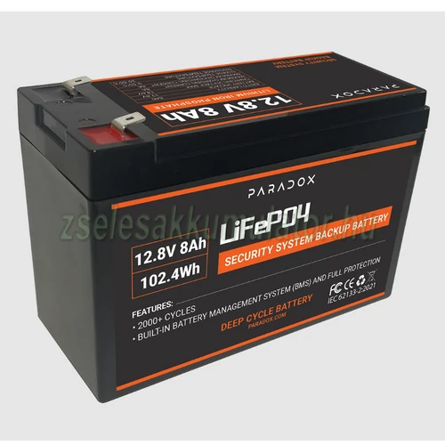 Paradox 12.8V 8Ah, 102,4Wh Lítium vas foszfát (LiFePo4) ciklikus akkumulátor