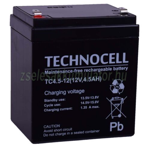 Technocell 12V 4,5Ah zselés akkumulátor
