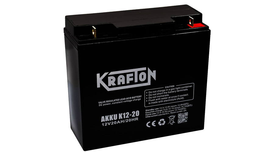 Krafton K12-20 12V 20Ah (12V 18Ah méretben) Zselés akkumulátor lemezes csatlakozóval