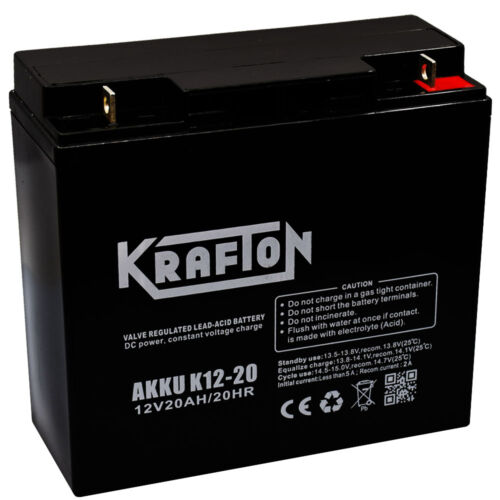 Krafton K12-20 12V 20Ah (12V 18Ah méretben) Zselés akkumulátor lemezes csatlakozóval