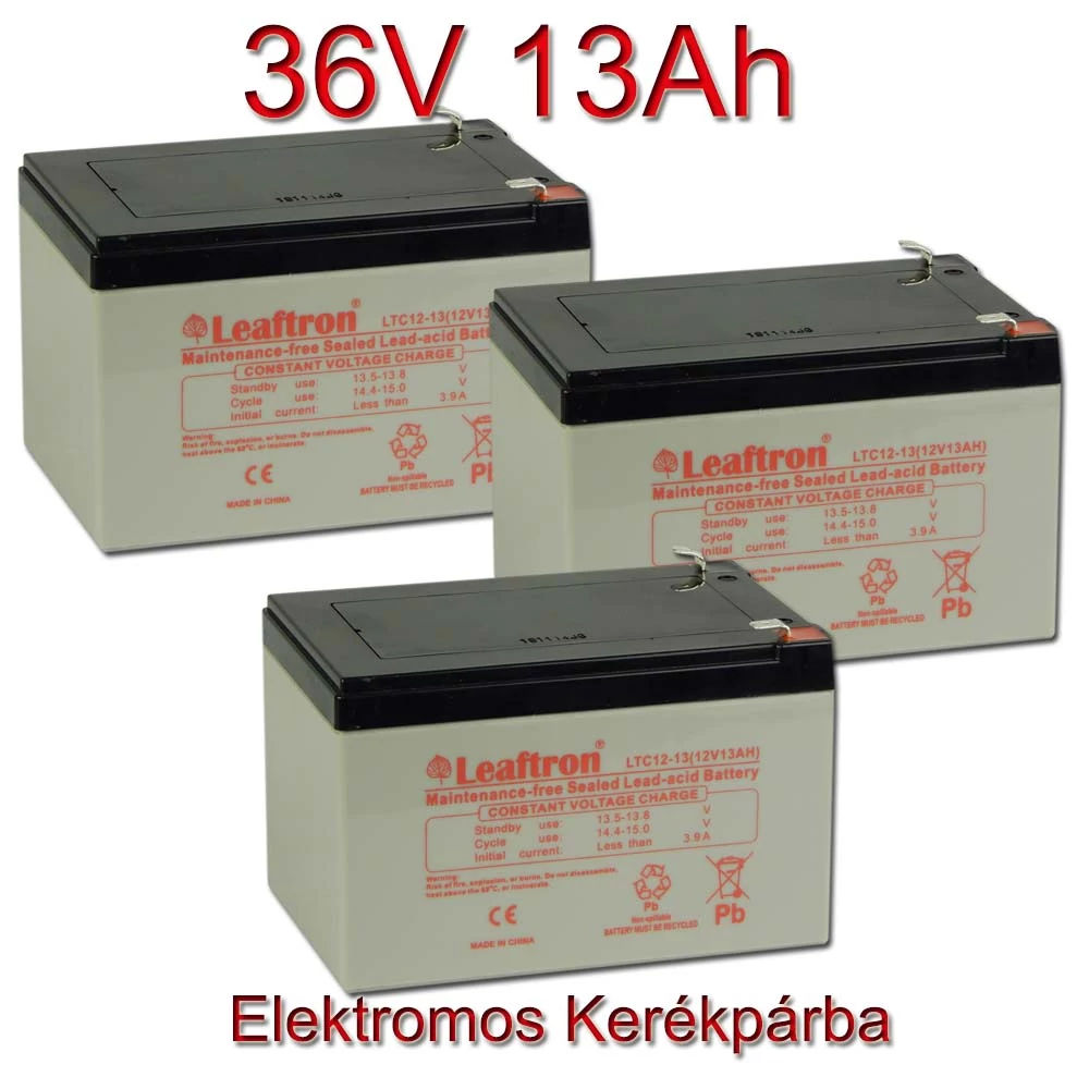 Leaftron 12V 13Ah Ciklikus zselés akkumulátor elektromos kerékpárba-36V-os csomag ingyen szállítással